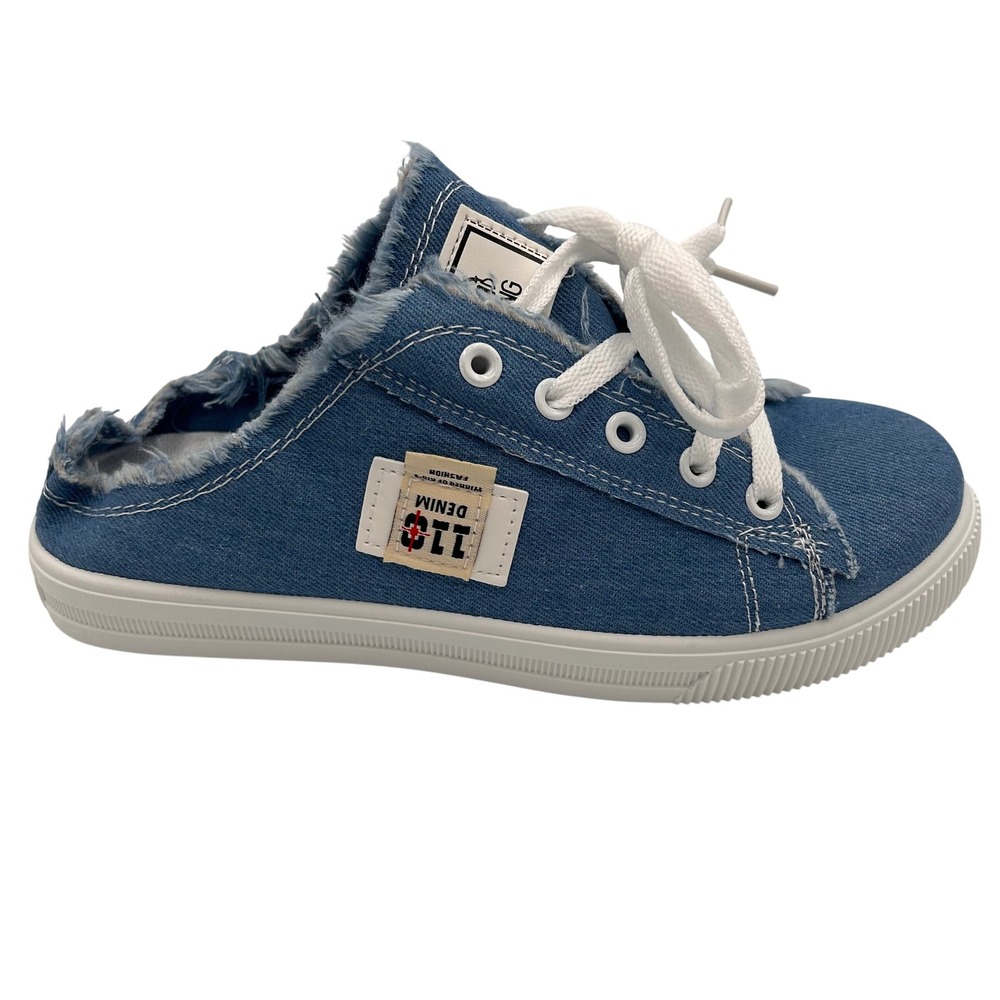NWOT The Toping Blue Denim Mule Sneakers Frayed Distressed Slip On Shoes 9/40
